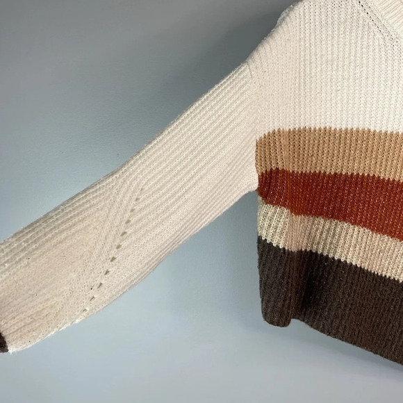RACHEL ZOR Asymmetrical Knit Sweater Striped Earth Tones Long Sleeve Crewneck M - Picture 5 of 10